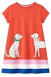 HILEELANG Girls Cotton Dress Short Sleeve Dog Applique Color Block Coral