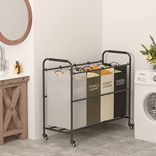 Tajsoon 4 Bag Laundry Sorter Cart, Laundry Hamper Sorter Basket With Heavy Duty Lockable Rolling Wheels For Clothes Storage, 4 Colors #TOP3