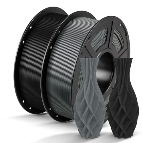 ANYCUBIC PLA Filament 1.75mm, 3D Printer Filament, Intelligent Identification, Dimensional Accuracy +/- 0.02mm, 2 Pack 1KG Reusable Spool, Black+Texture Grey 2kg 2*1kg pla (Black+Texture Gre
