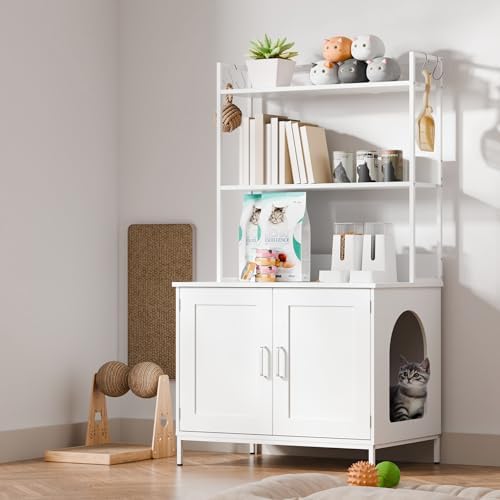 Cozy Castle Cat Litter Box Enclosure with Storage, 57'' Hidden Ca...