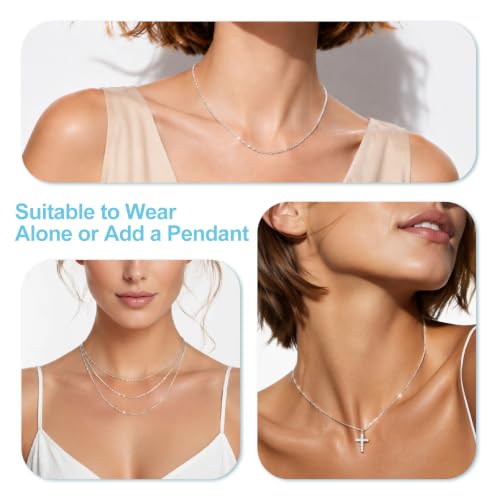 WishChic 925 Sterling Silver Chain Necklace for Women, 1.5mm Dainty Cable Chain Necklace with Upgraded Spring-Ring Clasp, Thin & Sturdy Hypoallergenic Necklace Chain 22 Inch — view 5