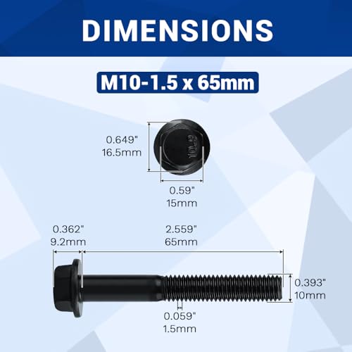 Image of 8-Sets M10-1.5 x 65mm Grade 10.9 Flange Hex Bolts + Flange Nut + Flat Washer + Lock Washer Combo Pack, Black Oxide, for Automotive & Machinery