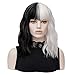 Black and White Wig | Qaccf Short Wavy Shoulder Length Women Full Bang Heat Resistant Wig (Black and White)