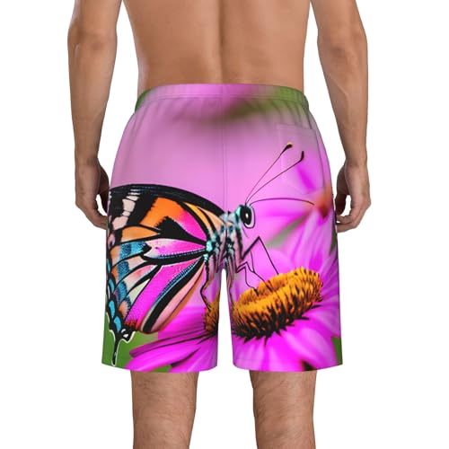 Men's Beach Shorts Swim TrunksFun Patterns Floral with Butterfly Print for Surfing Running Summer Vacation3