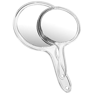 OMIRO Hand Mirror, Double-Sided Handheld Mirror 1X/3X Magnifying Mirror with Handle, Set of 2 (Clear)