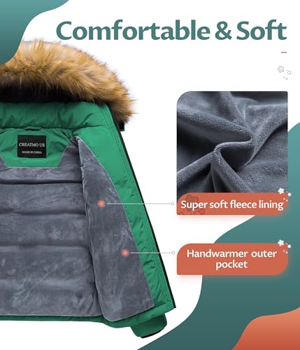 Image of CREATMO US Boy's Water Resistant Winter Coats Warm Fleece Lined Outwear Windbreaker Ski Jacket
