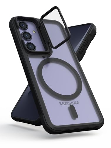 Image of Pirum Back Cover Case for Samsung Galaxy S25 Plus | Flex Stand Series | Kickstand with Camera Cover | Wireless Charging Compatible | Matte Black