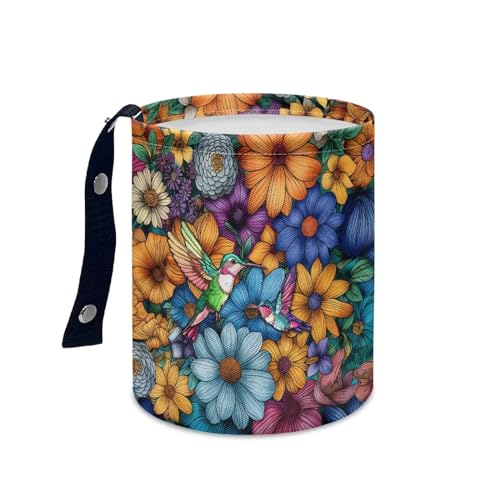 Image of Hummingbird Flower Car Trash Can Leak Proof Waste Basket Container Bag Bin Hanging Cup Holder Organizer with Strap Mini Car Interior Accessories for Auto, Car, Camping, Travelling