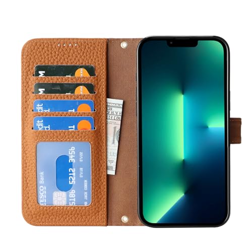 Coque iPhone 12 Pro Max en cuir véritable marron avec clapet élégant