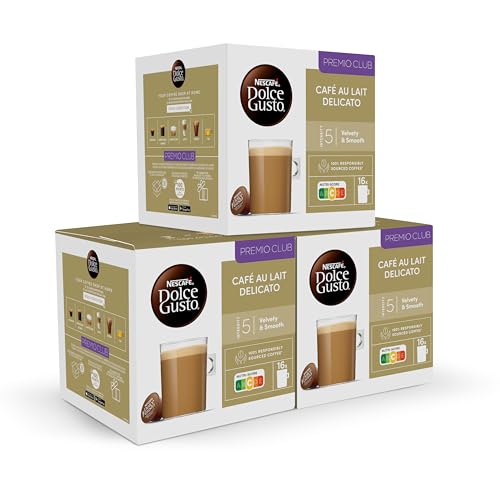 NESCAFÉ Dolce Gusto Café con Leche delicato - Cápsulas de Café, 48 Cápsulas (3 x 16) - Tueste medio con notas sutiles a caramelo - Originales para cafeteras Dolce Gusto