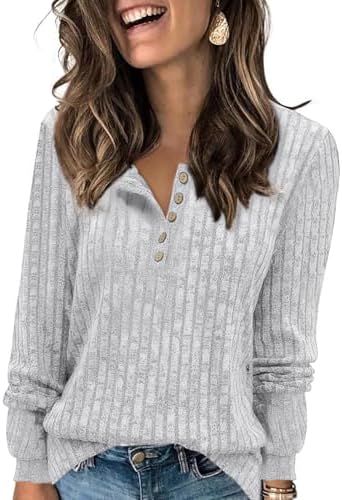 Tanmolo Damen Pullover Herbst Elegant Henley‑Ausschnitt Strickpullover | Henley‑Ausschnitt Langarmshirt,Herbst,Elegant Dünne Pulli,Langarm Sweatshirt,Locker Oberteile,Longpullover
