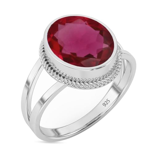 Sterling Silver 925 Ring For Womens Ruby Ring Sterling Silver Trendy Ring July Birthstone Oval Gemstone Ring