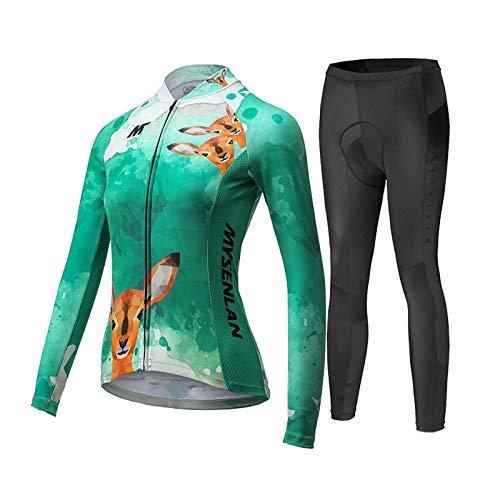 Mysenlan Women's Cycling Long Sleeve Breathable Jersey Set 3D Padded Long Pants Bike