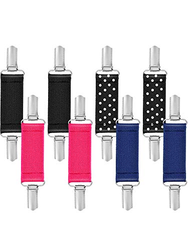 CHENGU 8 Pieces Mitten Clips Elastic Gloves Clips for Kids Stainless Steel Gloves Strap (black, dark blue,black with white dots and rose red)