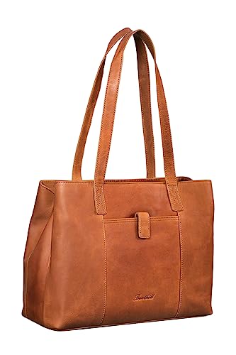 Benthill Damen Tasche Leder - Handtasche aus echtem Rindsleder - Große Schultertasche mit Reißverschluss - Vintage Umhängetasche XL, Farbe:Braun