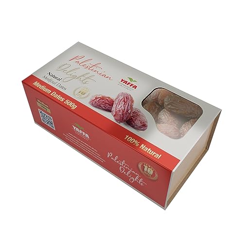Palestinian Delights Delicious and Juicy Medium Medjool Dates (Box of 500g) - All Natural No Added Sugar Free from Additives Sustainably Grown and Hand-Picked Palestinian Dates