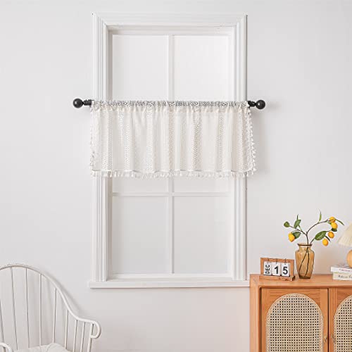 Deeprove Kitchen Curtain 24 Inch Length Set, Short Boho Sheer Lace Crochet Valance Tier Knitting Handmade Macrame Tassels For Dinning Room, Vintage Shabby Chic Home Decor W59 X L24, 1 Panel, White #TOP19