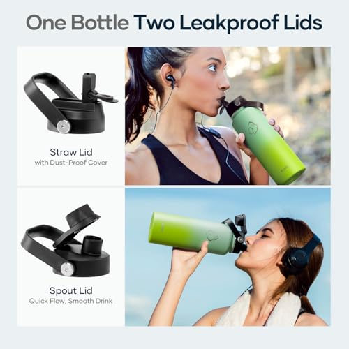 Image of BUZIO Triple Wall Vacuum Water Bottle with Dust-Proof Straw & Spout Lids