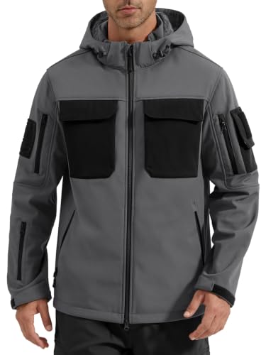 Image of FREE SOLDIER Men's Waterproof Softshell Jacket Fleece Lined Outdoor Jacket Tactical Military Hoodie Windbreaker