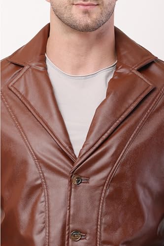 Image of Wolver Men's PU Leather Blazer, Casual Party, 2-Button