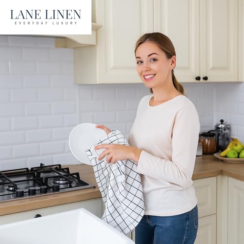 Image of LANE LINEN Kitchen Towels Set 100% Cotton Absorbent 6 Pack - Black