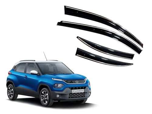 Image of CAR SAAZ Unbreakable Chrome Line Door Visor for Punch (2021-Present)(Set of 4Pcs) | Rain Guard | Wind Deflector