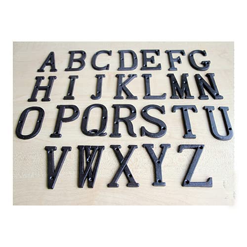 ausuky 1 plaque en fonte noire antique en fer forgé pour porte de maison, garage, lettres de l'alphabet et chiffres (R)