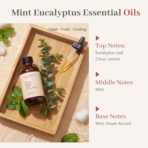 Image of Mint & Eucalyptus Essential Oils for Diffusers & Candle Making, 118ml (4 fl oz) Large Bottle, Long Lasting Fresh Scent Oil for Home Fragrance, Soap, DIY & Aromatherapy