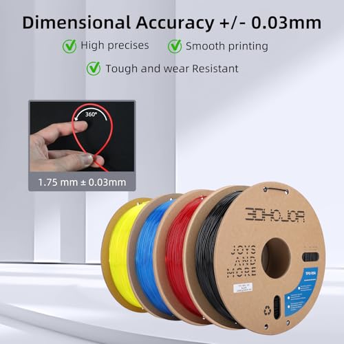 Image of 3DHojor TPU Filament 1.75mm TUP95A 3D Printer Filament Flexible Soft 3D Filament 1KG*2 Bundle fit Most FDM 3D Printers Dimensional Accuracy + /- 0.03 mm-Black+Transparent Red /Yellow /Blue