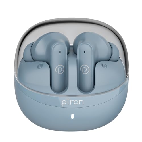 pTron Bassbuds Indie in-Ear TWS Earbuds w/ 10mm Drivers, 45Hrs Playtime, Dual HD Mic & AI-ENC Calls, Custom EQ, Mobile App, Bluetooth V5.4 Earphones, Voice Assistant, Type C Charging & IPX5 (Gray)