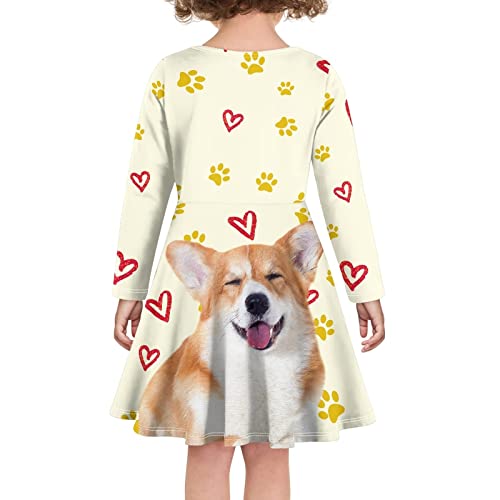 Long Sleeve Girls Skater Dress Funny Cat Dog Print Cute Swing A Line T Shirt Dresses4