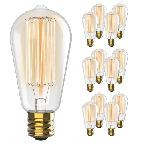 HUDSON BULB CO. Vintage Edison 60W 12-Pack ST64 Filament Bulbs (E26/E27)