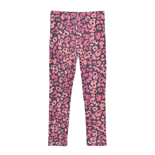 KLL Leopard Pattern Pink Black Little Girls Cotton Leggings Stretchy High Waisted Activewear Running2
