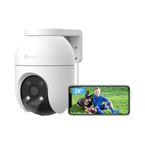 EZVIZ Cámara Vigilancia WiFi Exterior 360°,2K+ Cámara IP de Seguridad,Visión Nocturna a Color,Detección IA de Personas/Vehículos,Seguimiento Zoom Auto,Audio Bidireccional,Sirena, Alexa/Google,C8c 4MP
