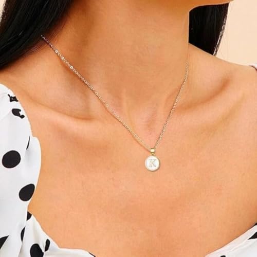 Image of Giftana Alphabet Locket with Chain, White Enamel Letter A-Z Pendant Necklace for Girls, Personalized Initial Name Gold Plated Pendant Necklace Gift for Girlfriend, Valentines Day Gifts for Woman