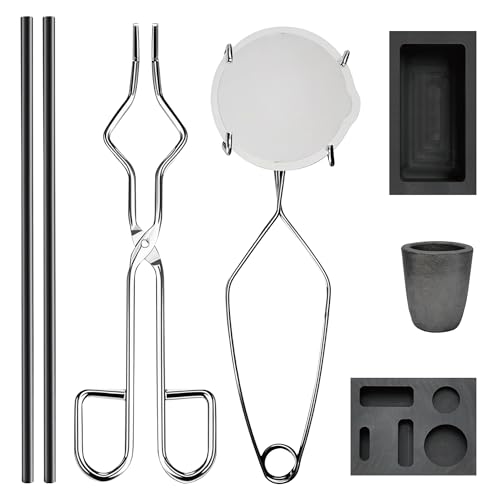 Nelyrho 8-in-1 Metal Casting Kit – Graphite Crucible, Graphite Ingot Molds, 2 Stir Rods, Quartz Cup & Tongs – Complete Set for Melting Gold, Silver, Aluminum, Brass
