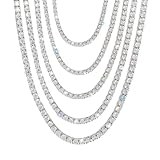 Gem's Beauty 5.34 CT Moissanite Tennis necklaces 2mm D Color VVS1 Round Cut Diamond Tennis necklaces 14k White Gold Plated 925 Sterling Silver Tennis necklaces for Women-16IN/40.64CM-1