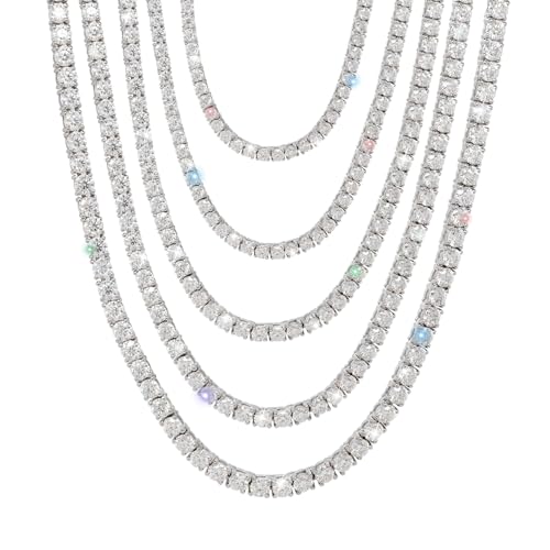 Gems Beauty 13.9 CT Moissanite Tennis necklaces 3mm D Color VVS1 Moissanite Chain Men 14k White Gold Plated 925 Sterling Silver Tennis necklaces for Women-18IN/45.72CM-N