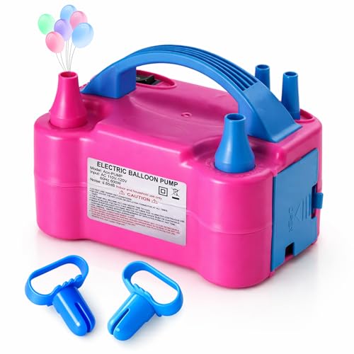 Acclsoop Balloon Pump Electric with Dual Nozzles & Tying Tool - Portable Inflator for Party Balloons Gender Reveal Baby Shower Holidays (Rose Red)