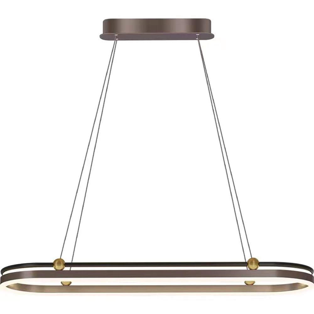 Lampadario rettangolare ad anello a LED per tavolo da pranzo Lampadario circolare di metà secolo 3000K Lampada a sospensione lineare in acrilico nero oro bronzo per isola cucina Soggiorno Hotel Foyer