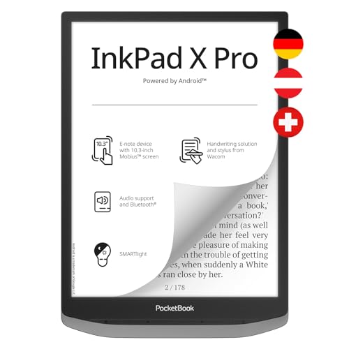 PocketBook InkPad X Pro - Lector de Libros electrónicos (versión D-A-CH, 32 GB de Memoria, 26,2 cm (10,3 Pulgadas), Pantalla Mobius, Color Gris