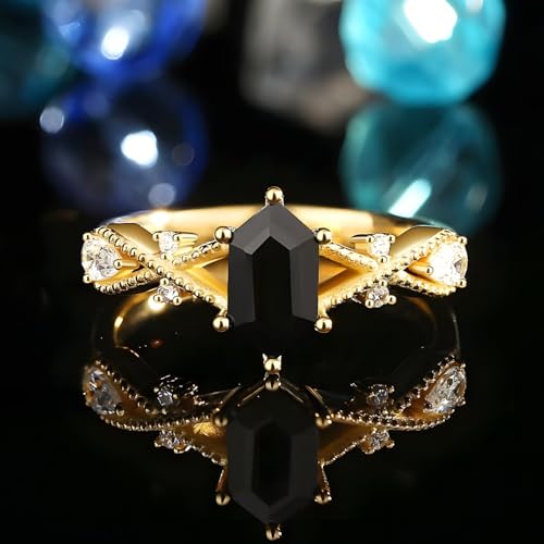 Black Onyx Couples Ring Set - Black Onyx Rings For Women - Promise Rings For Her - Men Wedding Band Wood Barrel Meteorite4