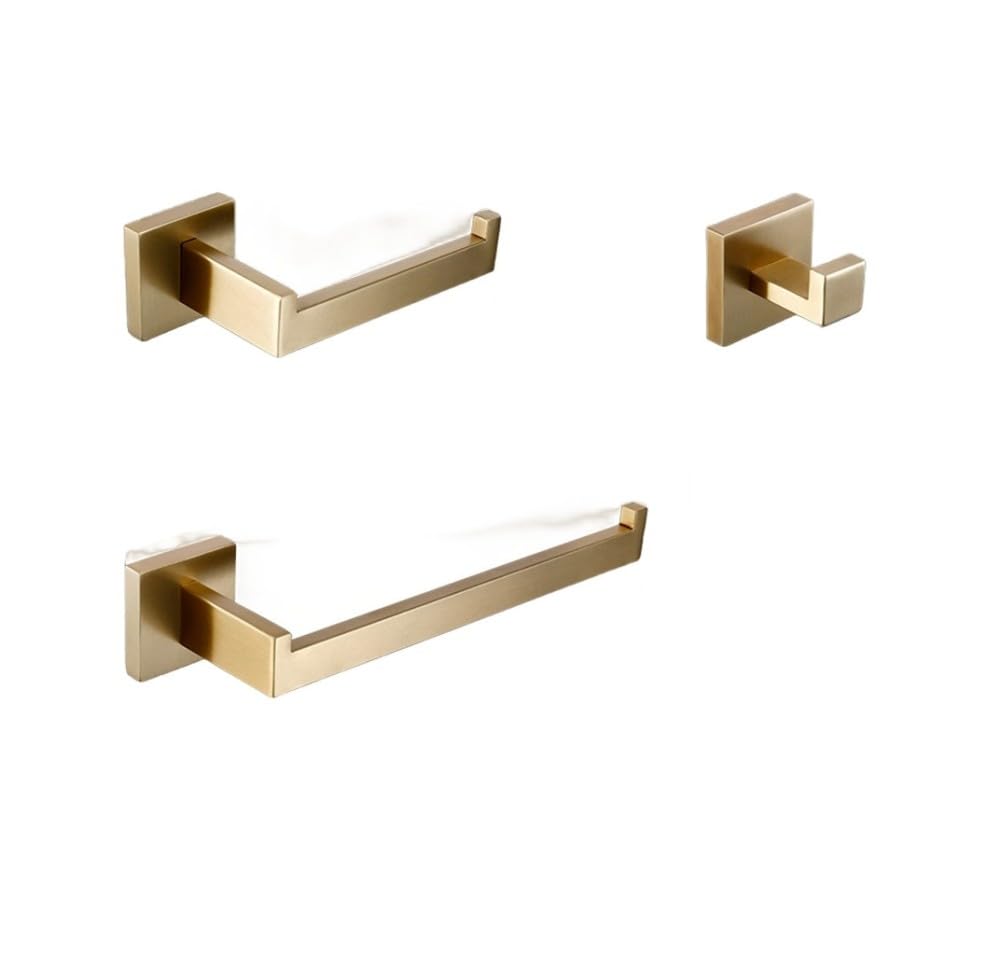 Juego de accesorios de baño cepillados, 3 piezas, soporte para cepillo de inodoro, soporte para papel higiénico, toallero, gancho y jabonera, accesorios para decoración moderna