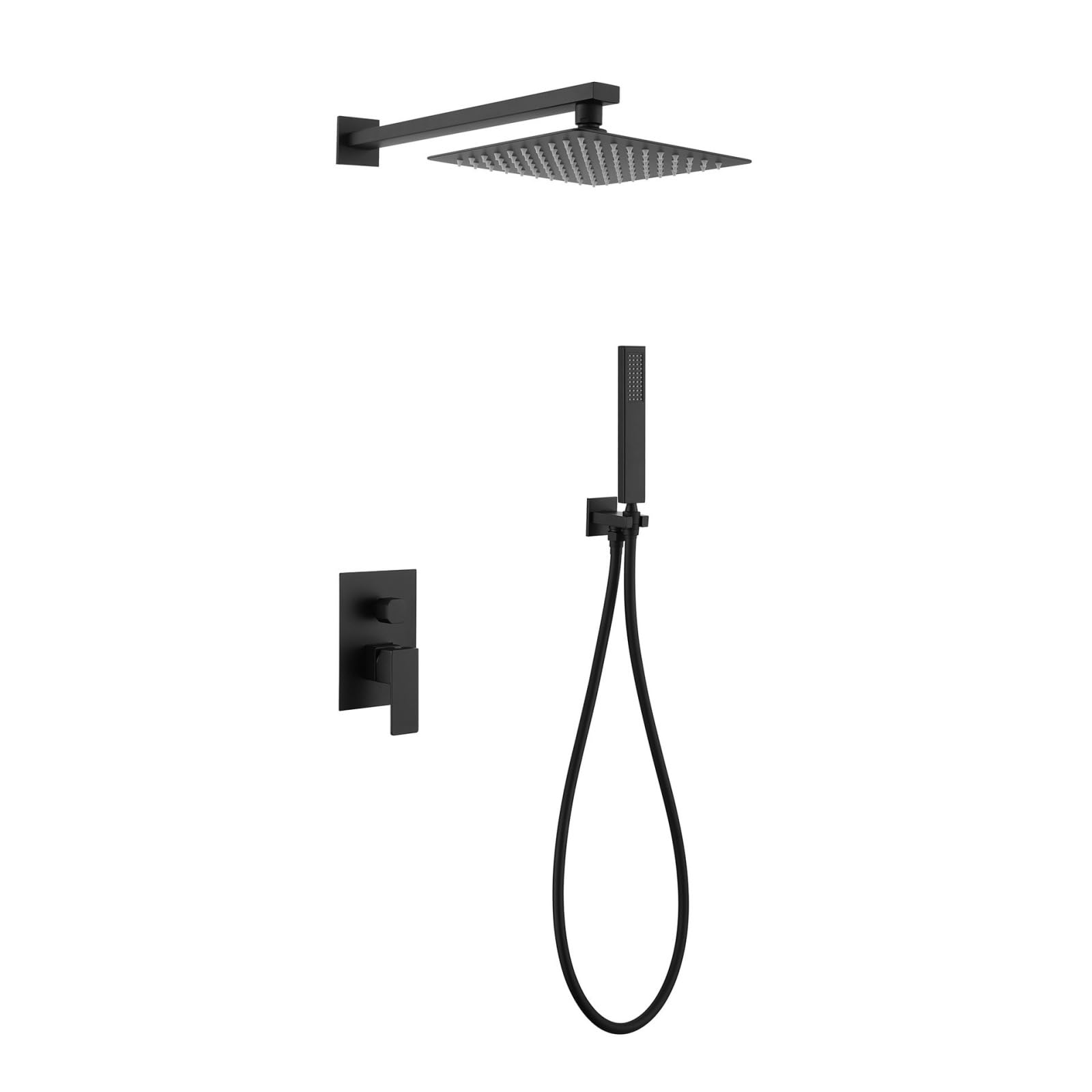 OZBMA Black Stainless Steel Concealed Wall rain Shower Set, Copper Embedded Box, Square Faucet top Spray, 12 inch Spray Set (12 Inch Top Spray)