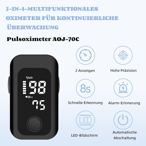 Berrcom Pulsoximeter Blut-Sauerstoff-Sättigung Monitor Finger hohe Genauigkeit Sats Monitor für Erwachsene mit Batterien und Lanyard