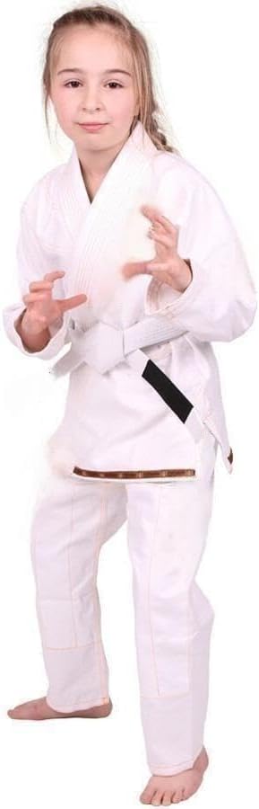 Fightwear Kids Animal Jiu Jitsu Gi, 425GSM Jacket, Twill BJJ Pants, and White Belt, White, M000