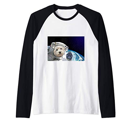 Dog in Space Maltese Maglia con Maniche Raglan