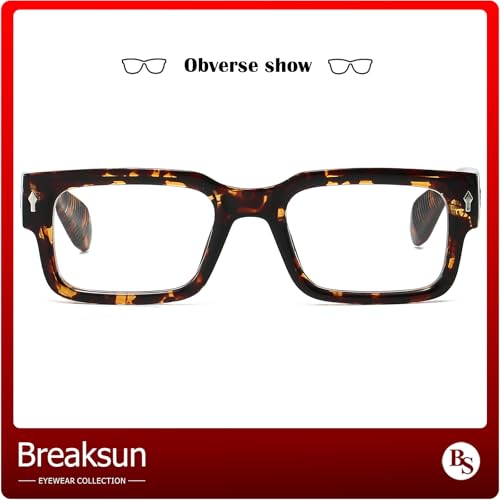 Image of Breaksun Rectangle Glasses for Men Women Square Blue Light Glasses Thick Frame Black Eyeglasses