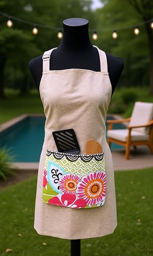 Image of Kitchen Apron for Women & Men | 100% Cotton | Cooking Apron with Big utility Pocket | Adjustable neck strap | Free Size | Kitchen Utensils Accessory