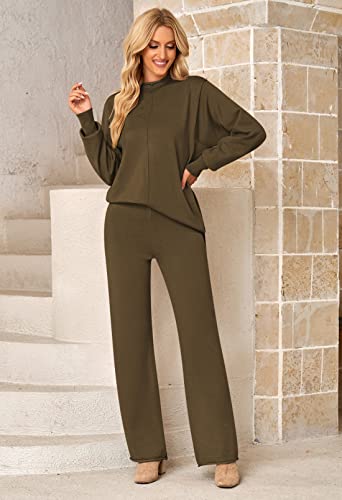 Lady Casual Two Pc Sweater Lounge Sets Long Sleeve Turtleneck Knit Sweatshirts And Sweatpants Sweat Suit Brown Xl #TOP7